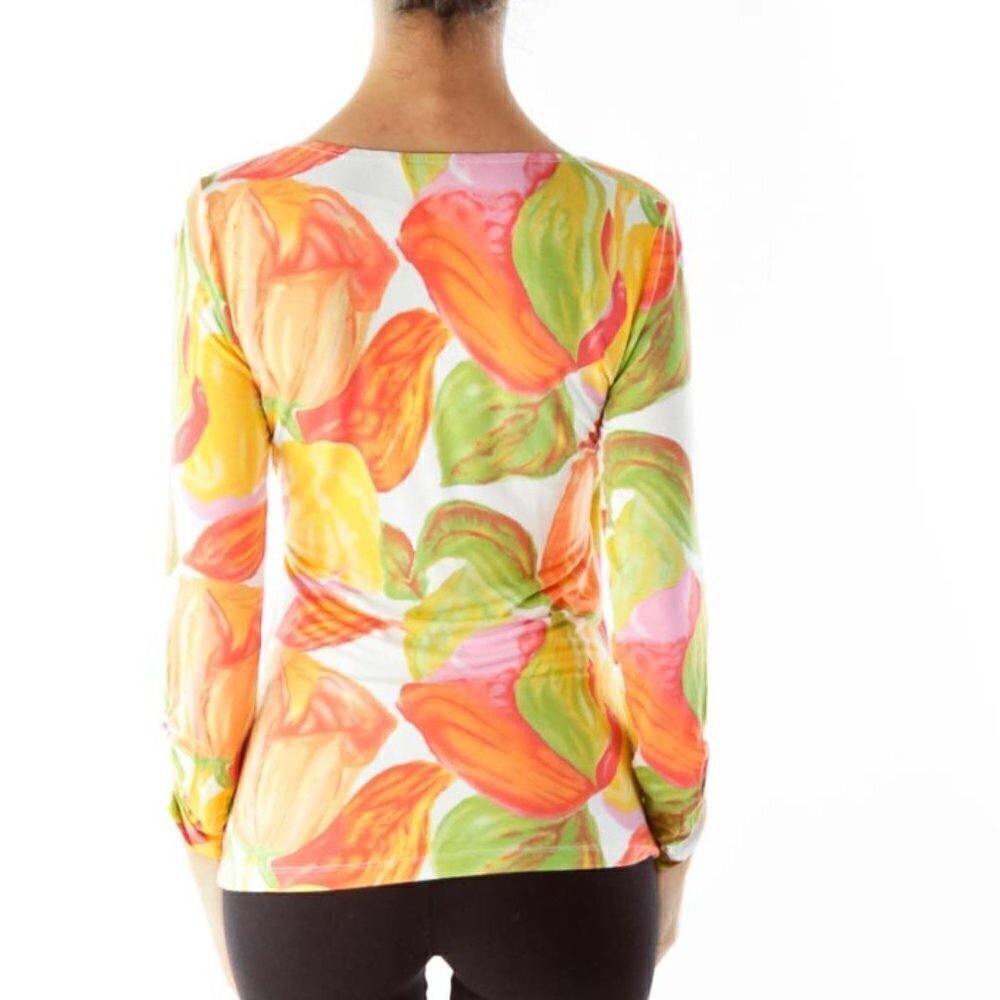 Cabi Orange Floral V-Neck Blouse - Picture 3 of 3